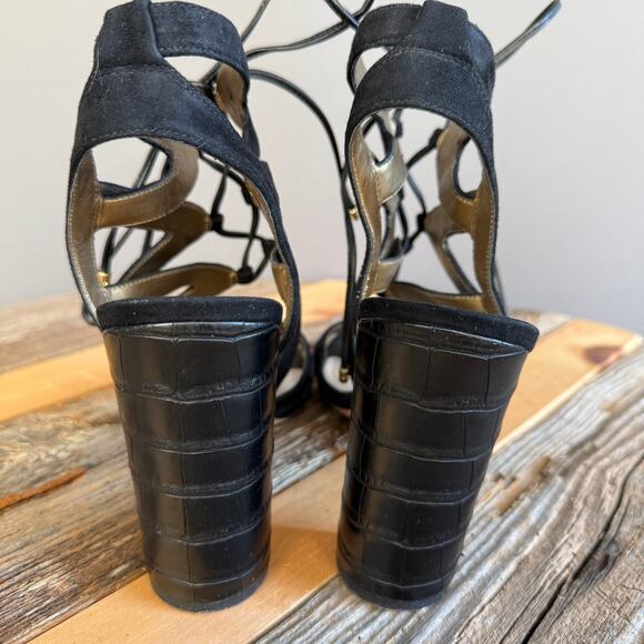 Sam Edelman Yardley black suede strappy heeled sandals - lace up - size 9.5 - Picture 4 of 8
